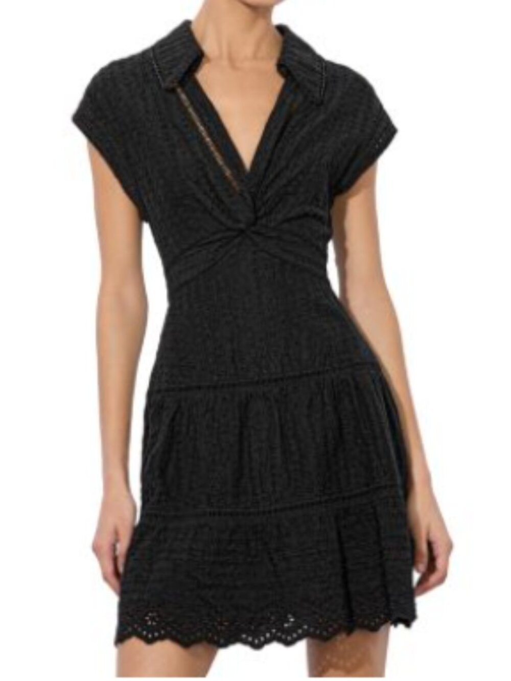 Alice + Olivia Black Eyelet Lace Tiered Mini Dress Size 2